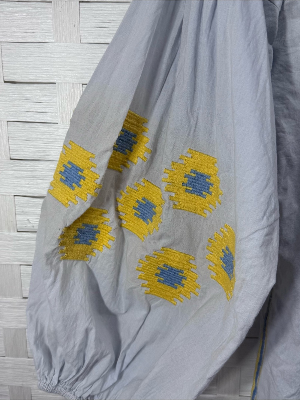 J Crew GALLABIA URBAN CASUAL Blue Yellow Embroidered Tunic Dress No Belt Size S - Picture 8 of 12